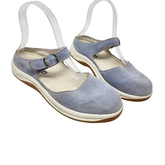 Lands' End Suede Mary Jane Flats Slip On Shoes Round Toe Light Blue Size US 7 B - Picture 1 of 8